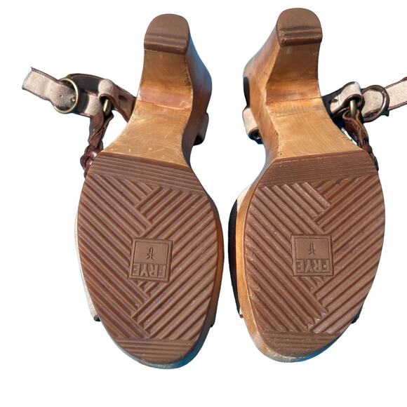 Frye Stephanie Braided T-Strap Tan Suede Slingback Sandals w/Block Heels Size 8 - Picture 12 of 14